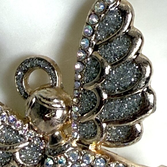 Vintage Angel Brooch Pin 2.5” – Gold Tone with Iridescent Rhinestones - Picture 3 of 7